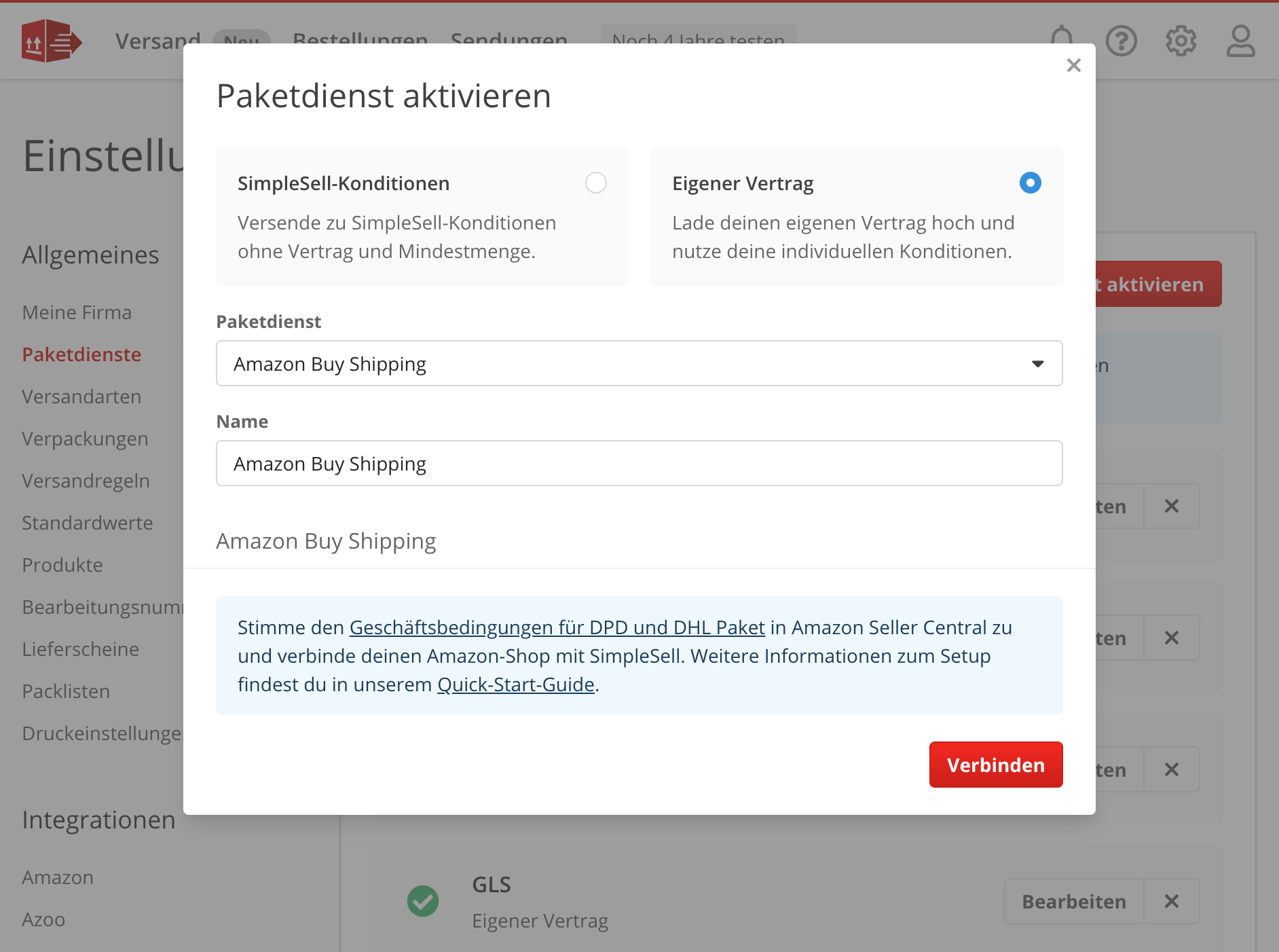 Amazon Buy Shipping Paketdienst aktivieren