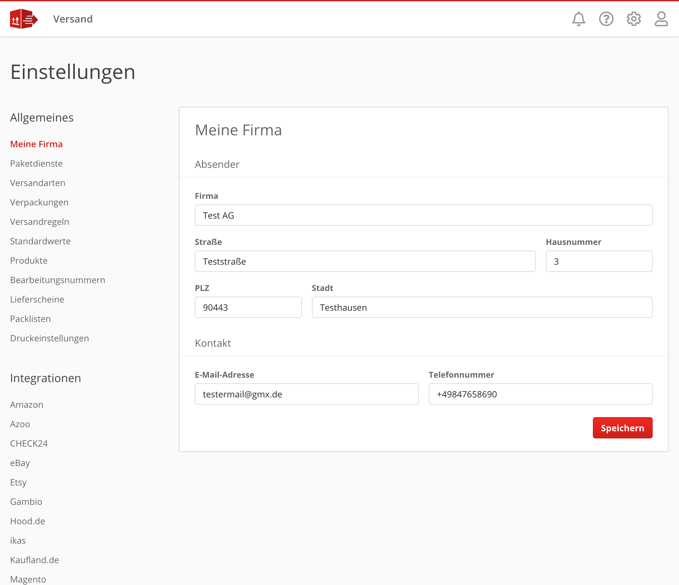 Firmendaten hinterlegen