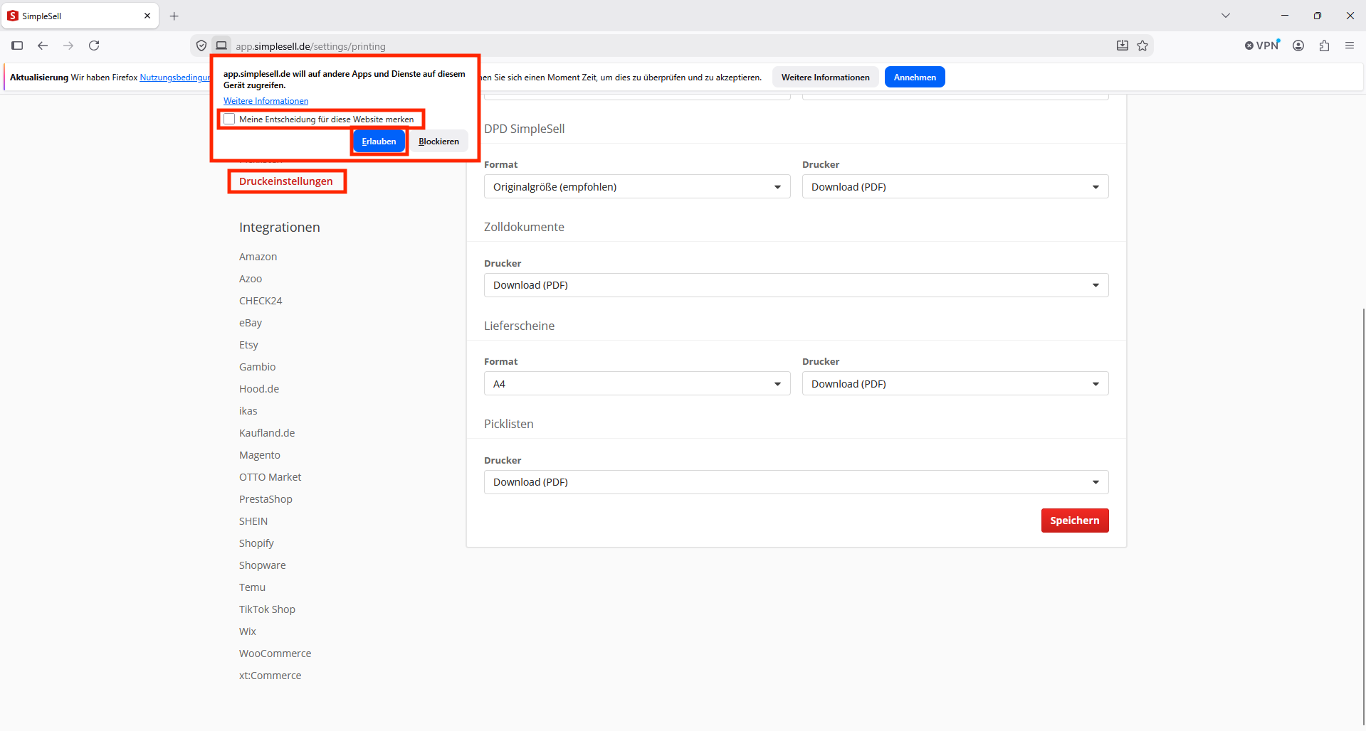Print Client Firefox allow