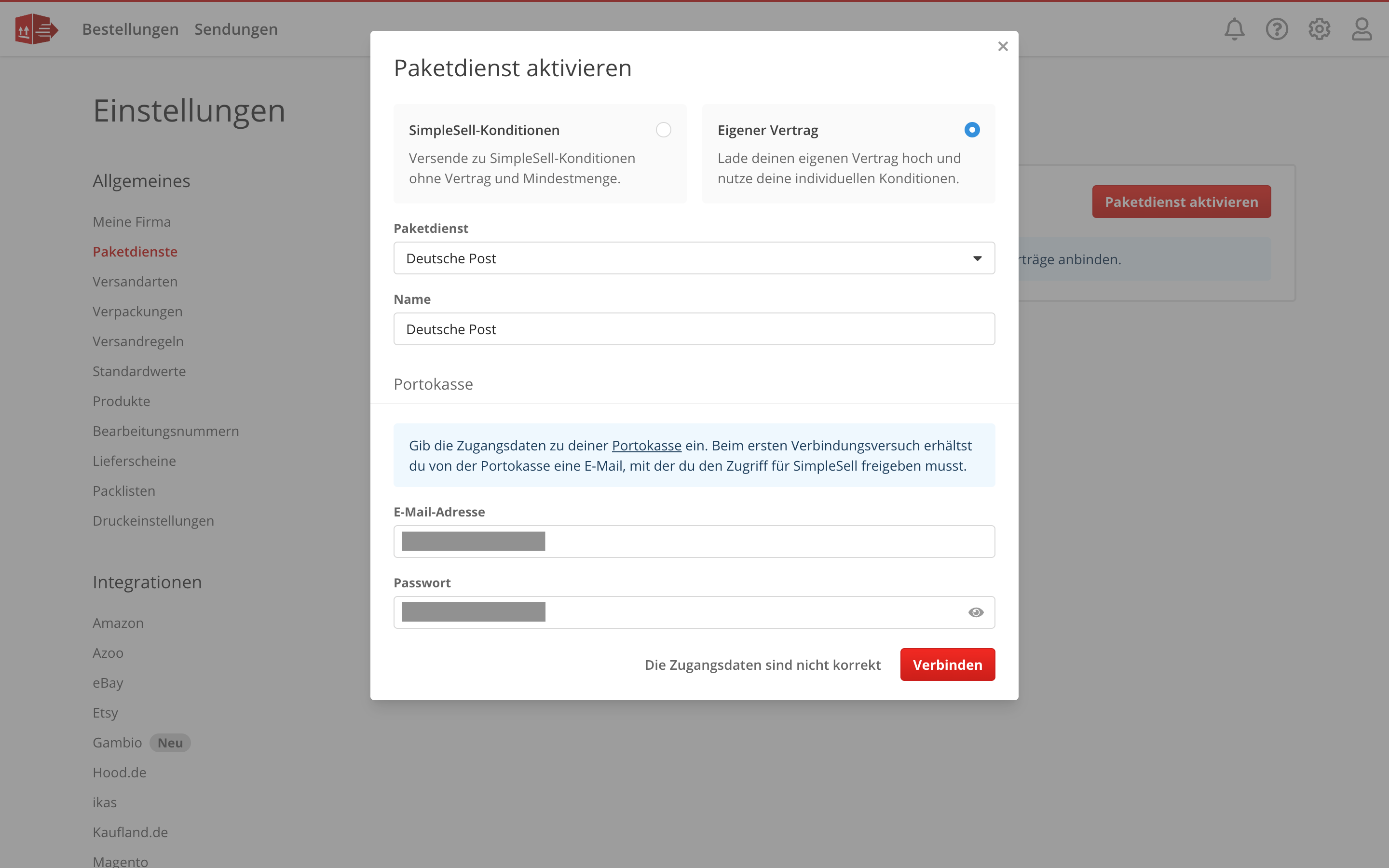 Verbindungsversuch Portokasse
