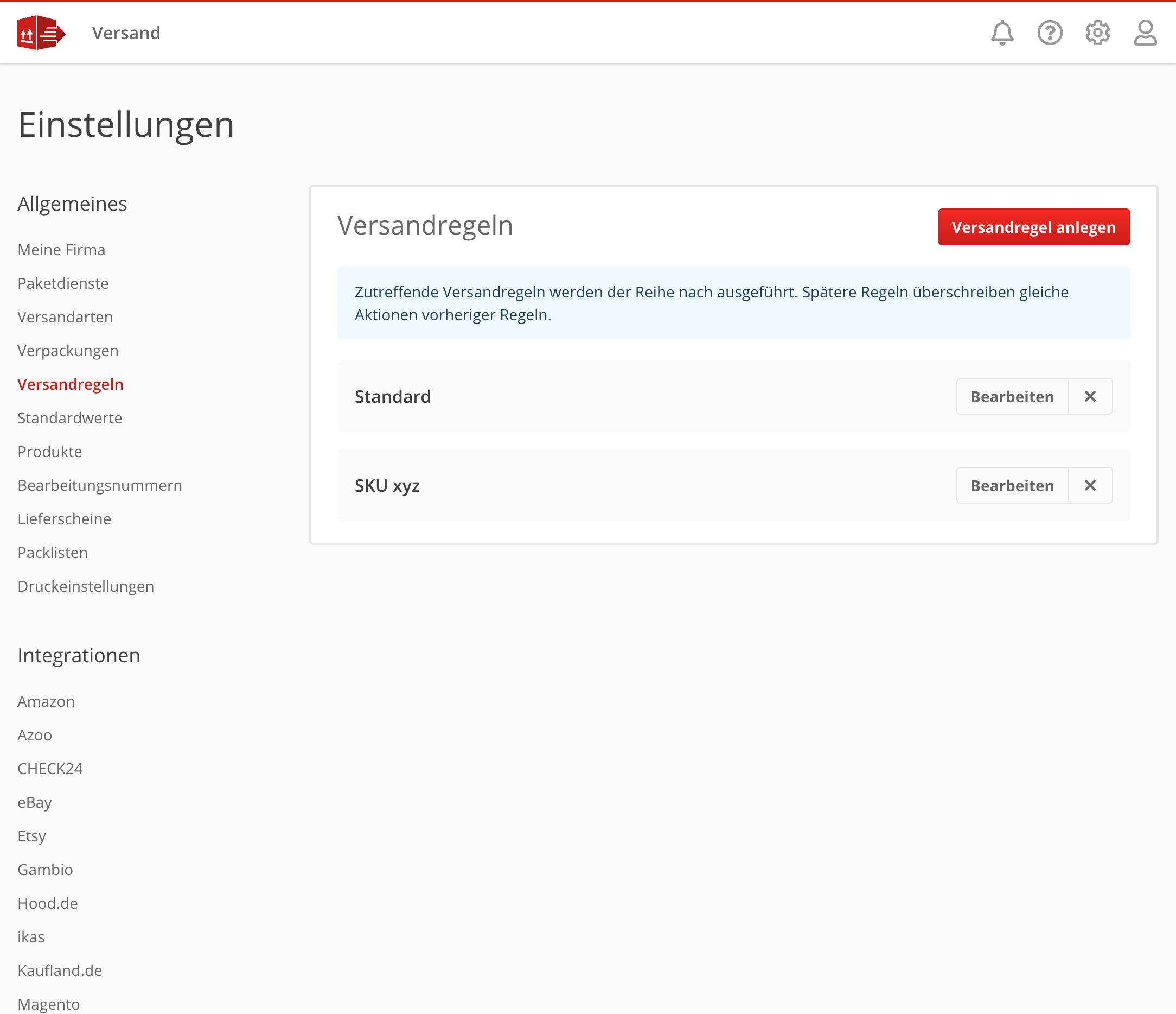 Versandregeln-Übersicht